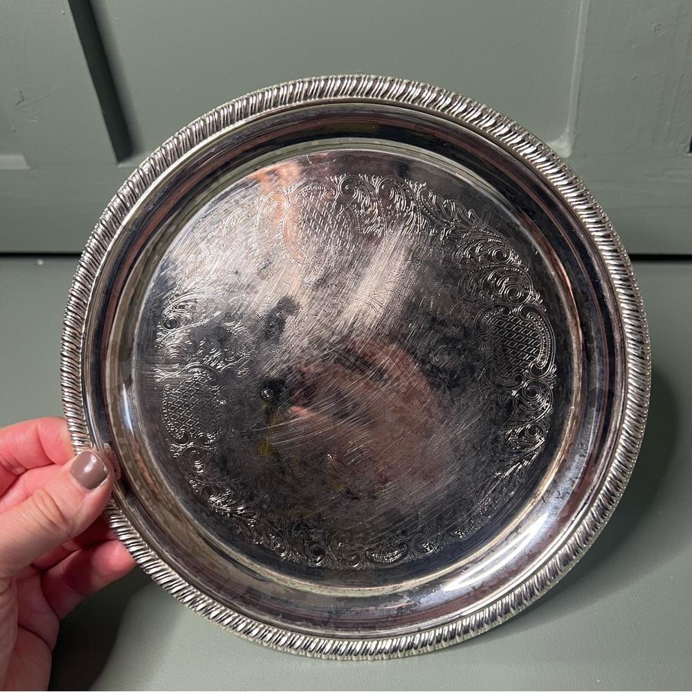 Vintage Round Silver Serveware Tray
